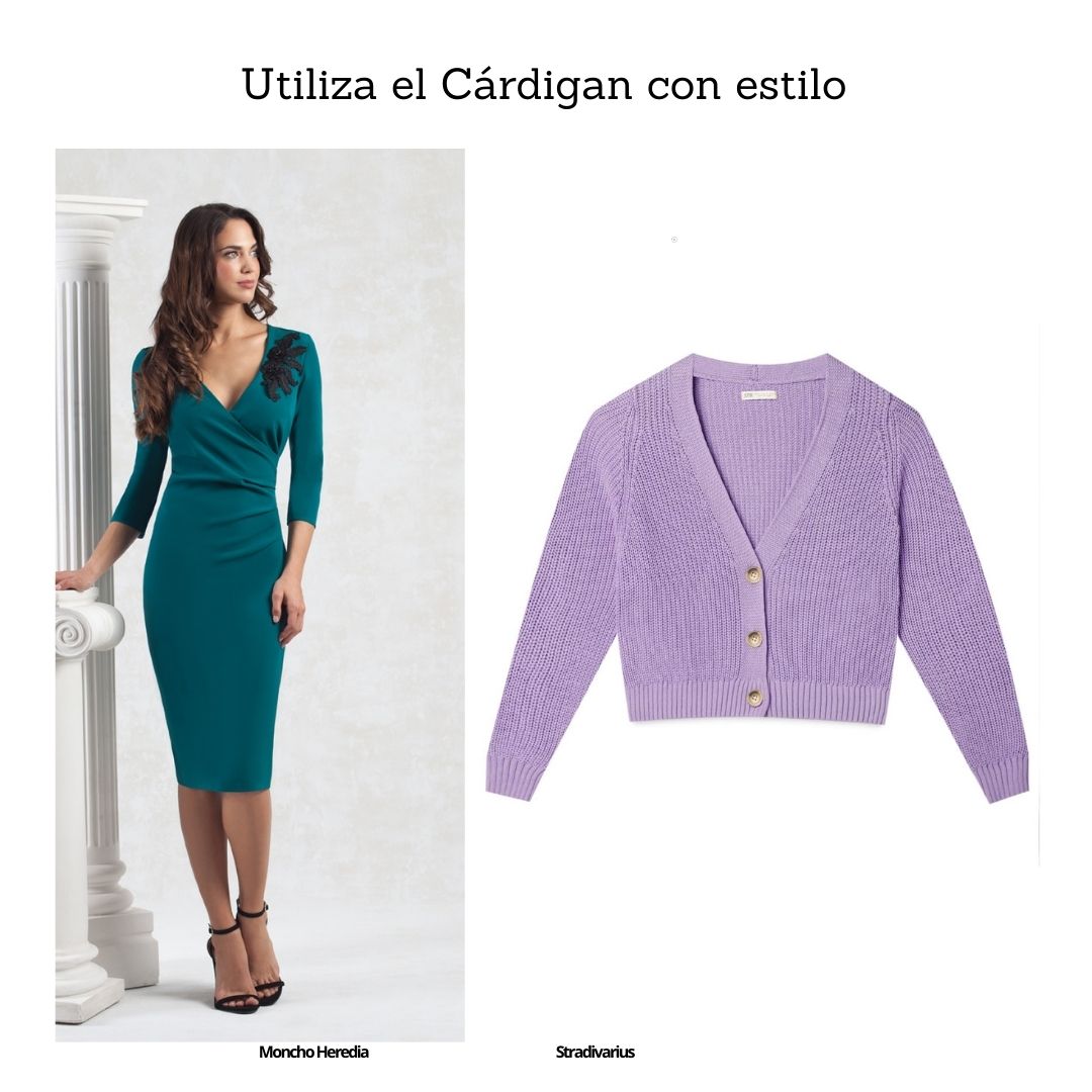 Cárdigan con vestido en tonos lilas 